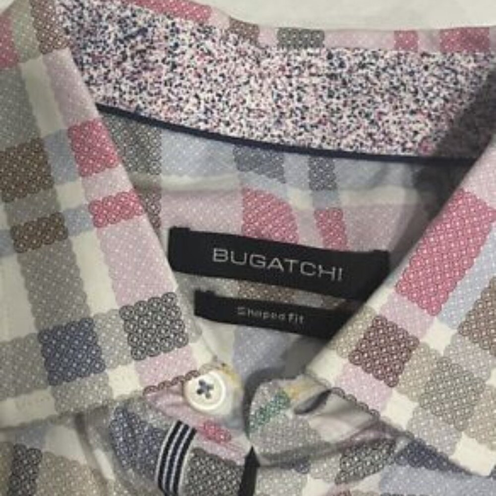 Bugatchi Men's M Button-Up Plaid Cotton Shaped Fit Short Sleeve Shirt‎ - Picture 2 of 7